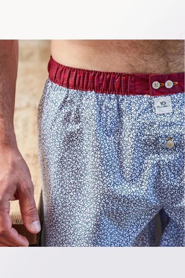 Billybelt Men's Organic Cotton Boxers - White With Fish 4 Billybelt Men's Organic Cotton Boxers - White With Fish