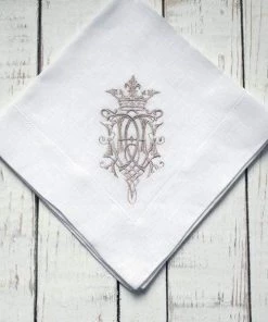 Crown Linen Organic Home Linen Napkin Embroidered - Royal 8 Crown Linen Organic Home Linen Napkin Embroidered - Royal