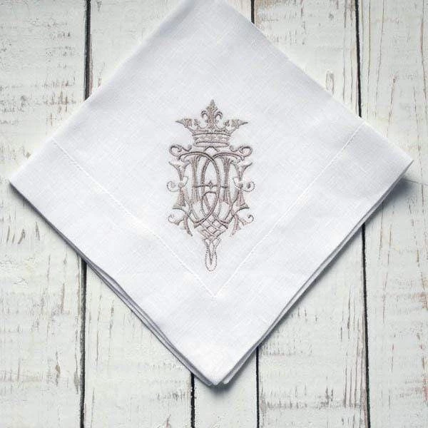 Crown Linen Organic Home Linen Napkin Embroidered - Royal 6 Crown Linen Organic Home Linen Napkin Embroidered - Royal