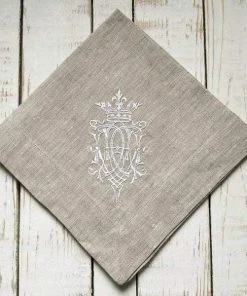 Crown Linen Organic Home Linen Napkin Embroidered - Royal