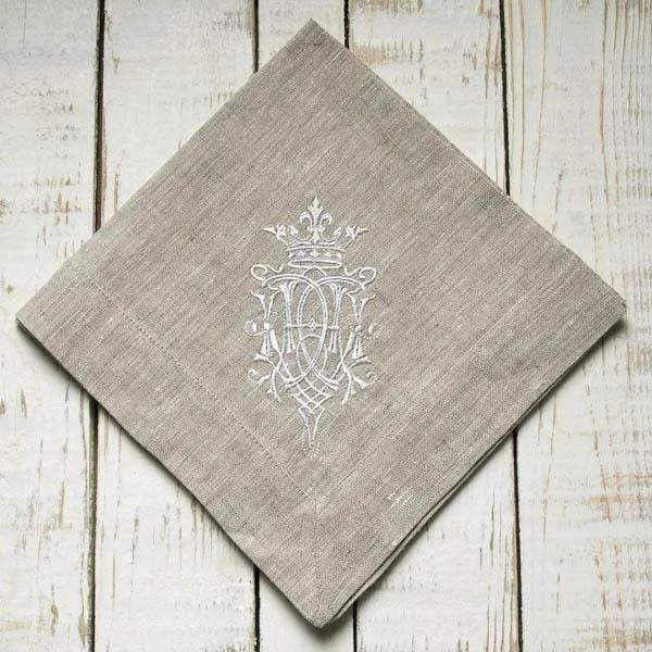 Crown Linen Organic Home Linen Napkin Embroidered - Royal 4 Crown Linen Organic Home Linen Napkin Embroidered - Royal