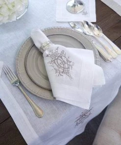 Crown Linen Organic Home Linen Napkin Embroidered - Royal