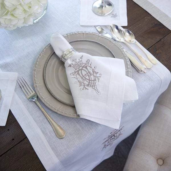 Crown Linen Organic Home Linen Napkin Embroidered - Royal 3 Crown Linen Organic Home Linen Napkin Embroidered - Royal
