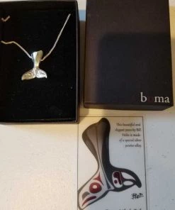 Panabo Raven Whale Tail Silver Pewter Pendant - Art By Bill Helin Jewelry