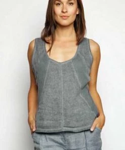 Inizio Italian Linen Top Seeveless Short Sleeves