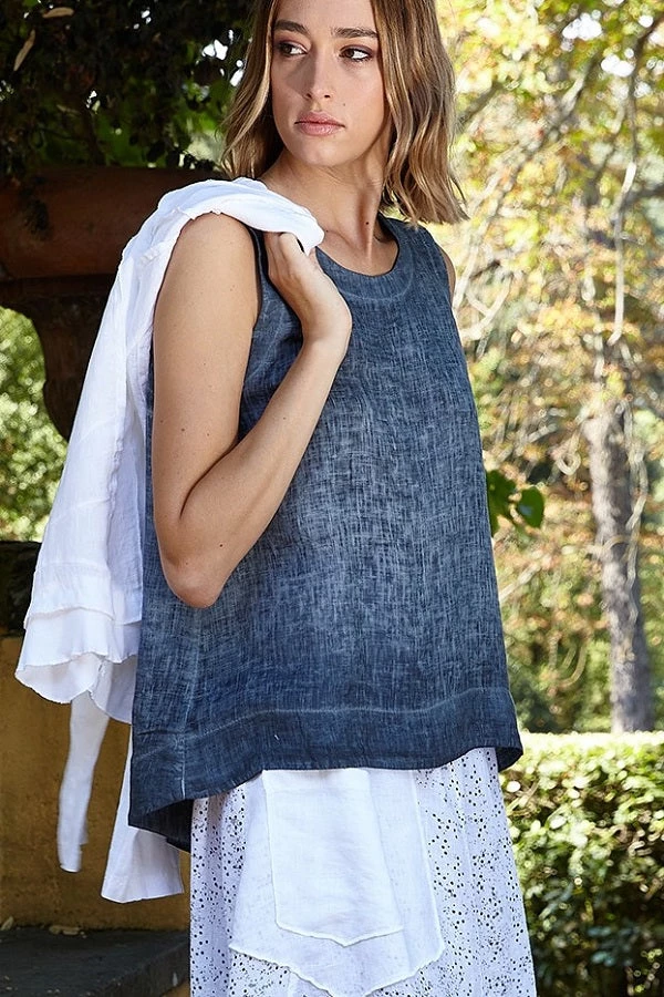 Linen Sleeveless Top From Inizio Hi-Low 3 Linen Sleeveless Top From Inizio Hi-Low