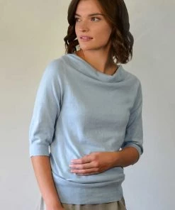 Echo Verde Drape Neck Light Sweater Long Sleeves