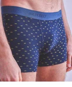 Billybelt Men's Organic Cotton Boxers Briefs - Organic Jersey Navy With Yellow Fish