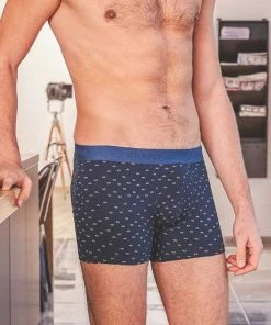 Billybelt Men's Organic Cotton Boxers Briefs - Organic Jersey Navy With Yellow Fish