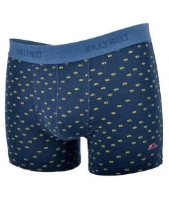 Billybelt Men's Organic Cotton Boxers Briefs - Organic Jersey Navy With Yellow Fish