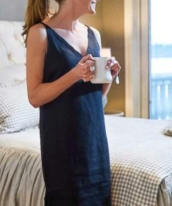 Crown Linen Camis, Robes, Sleepwear Linen Nightie - Celine