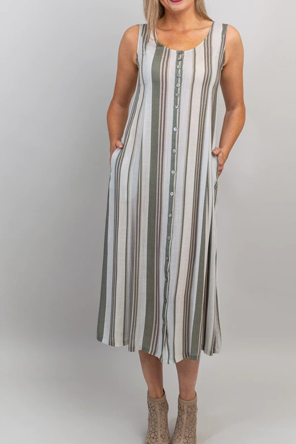 Blue Sky Linen/Bamboo Blend Dress Madison - Stripes 3 Blue Sky Linen/Bamboo Blend Dress Madison - Stripes