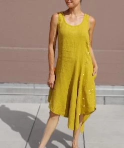 Italian Linen Dress By Inizio - A-line Dots