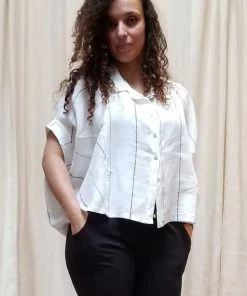 Inizio Linen Striped Top Long Sleeves