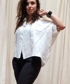 Inizio Linen Striped Top Long Sleeves