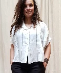 Inizio Linen Striped Top Long Sleeves