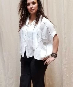 Inizio Linen Striped Top Long Sleeves