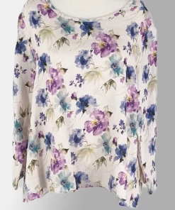 Cutloose Linen Top Split Back - 3/4 Sleeve Floral