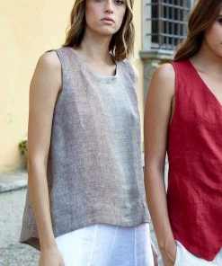 Linen Sleeveless Top From Inizio Hi-Low 14 Linen Sleeveless Top From Inizio Hi-Low