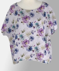 Cutloose Linen Short Sleeve Top - Floral