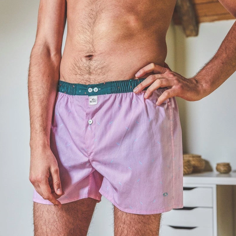 Billybelt Men's Organic Cotton Boxers - Pink Herringbone Or Navy (no M) 4 Billybelt Men's Organic Cotton Boxers - Pink Herringbone Or Navy (no M)