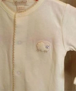 Kissy Kissy Layette - Newborn To 9 Mo. Baby Organic Cotton Footie With Mittens - Lamb