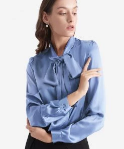 Lily Silk Long Sleeves Silk Bow Or Tie Blouse