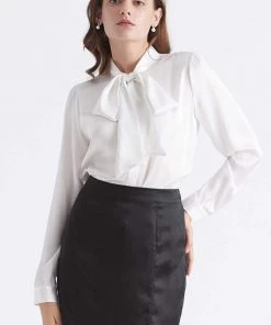 Lily Silk Long Sleeves Silk Bow Or Tie Blouse