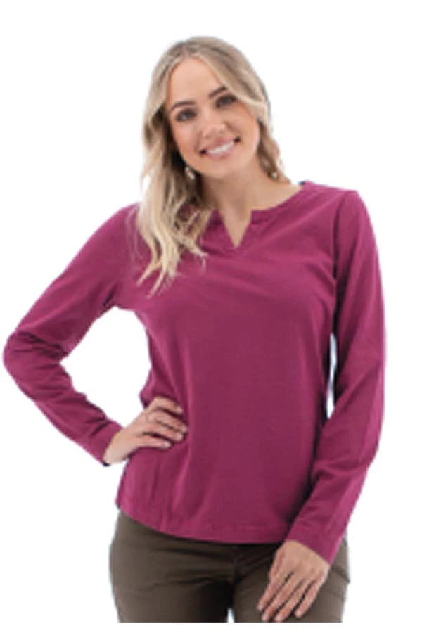 Old Ranch Women's Cotton Top Split Neck - Bryce Long Sleeves 3 Old Ranch Women's Cotton Top Split Neck - Bryce Long Sleeves